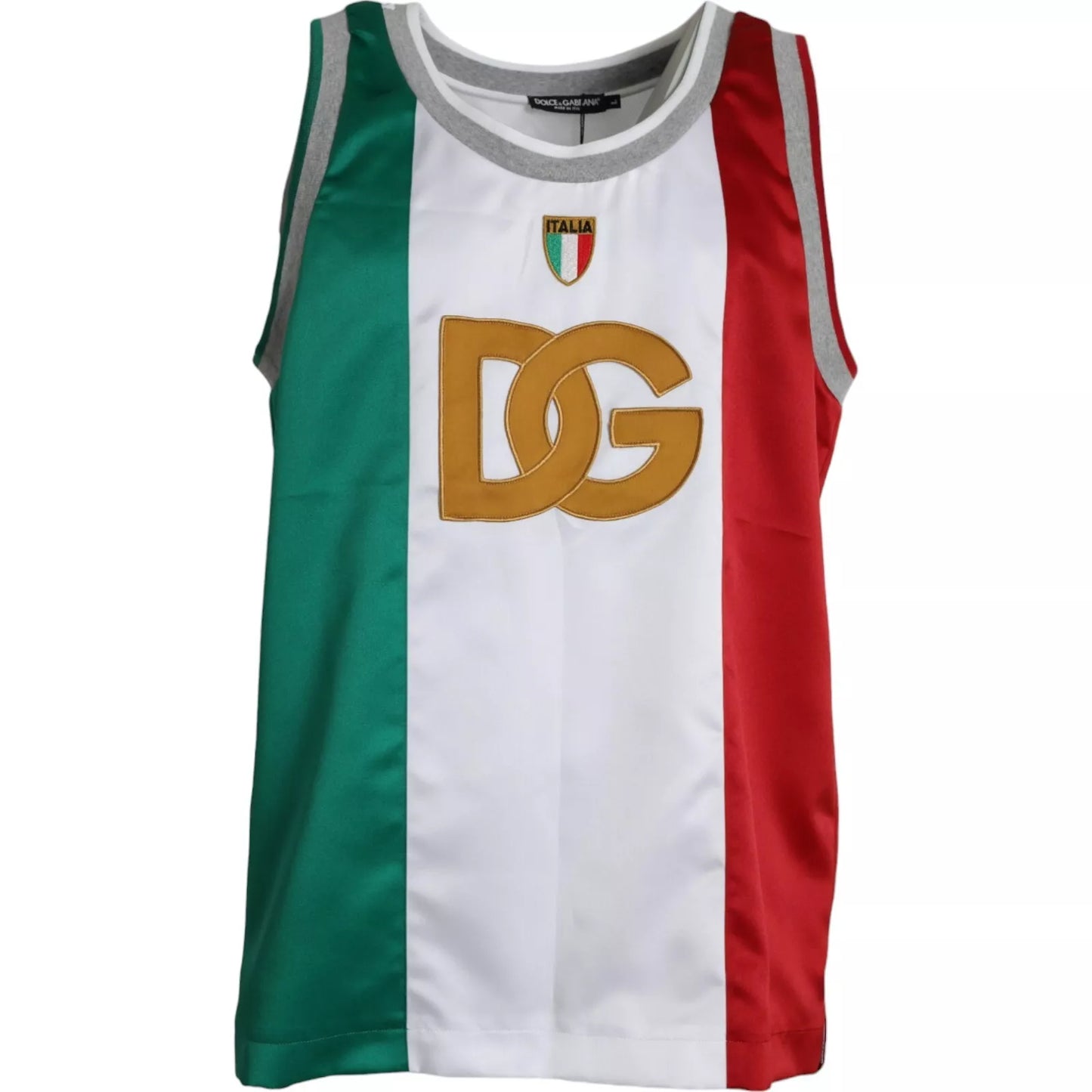 Dolce &amp; Gabbana White Green Sleeveless Top Italian Flag Basket T-shirt