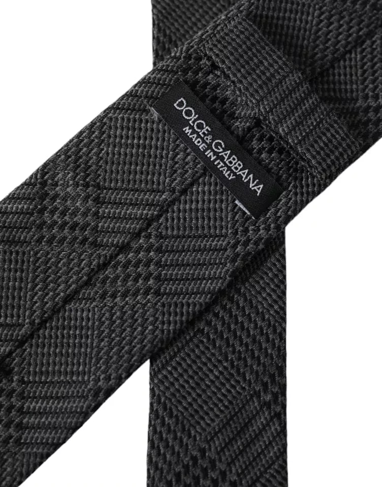 Dolce &amp; Gabbana Dark Grey Checked Patterned Silk Tie for Men, Adjustable