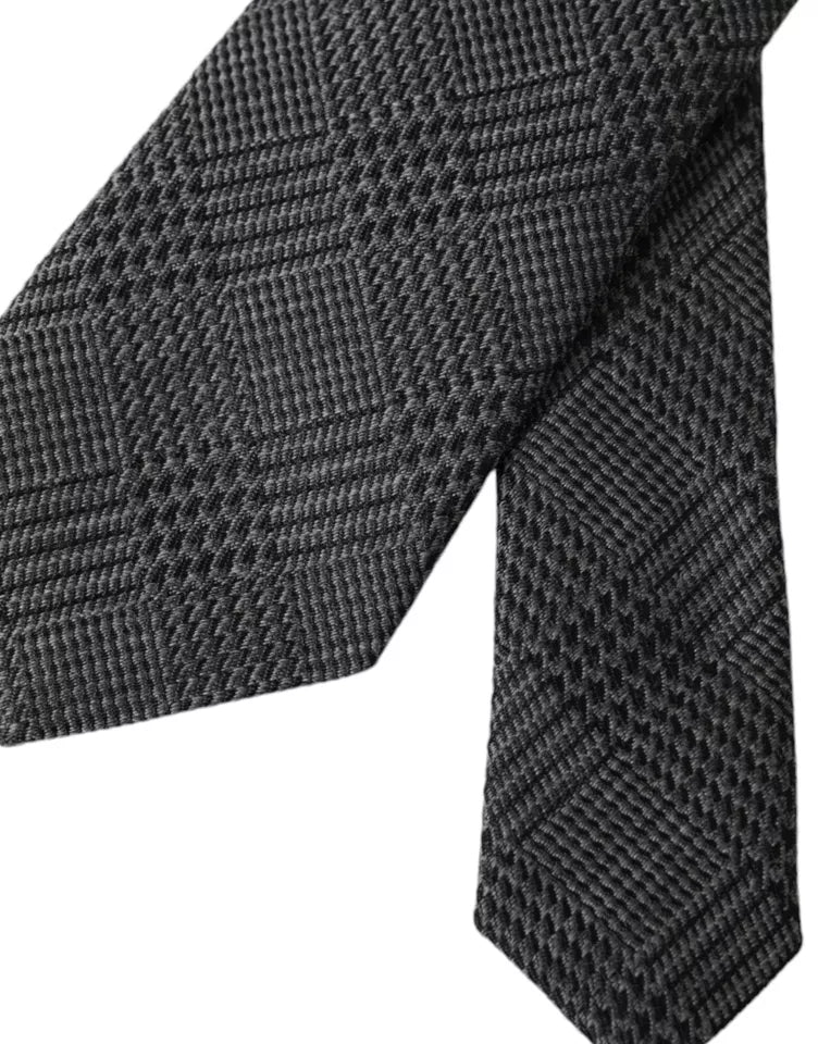 Dolce &amp; Gabbana Dark Grey Checked Patterned Silk Tie for Men, Adjustable