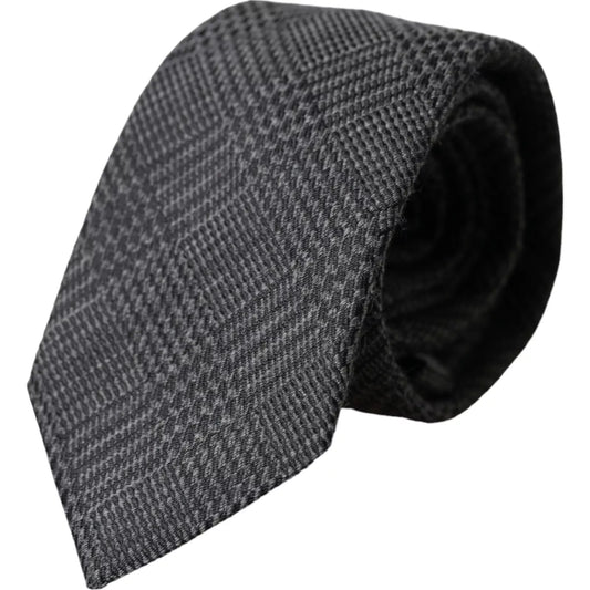 Dolce &amp; Gabbana Dark Grey Checked Patterned Silk Tie for Men, Adjustable