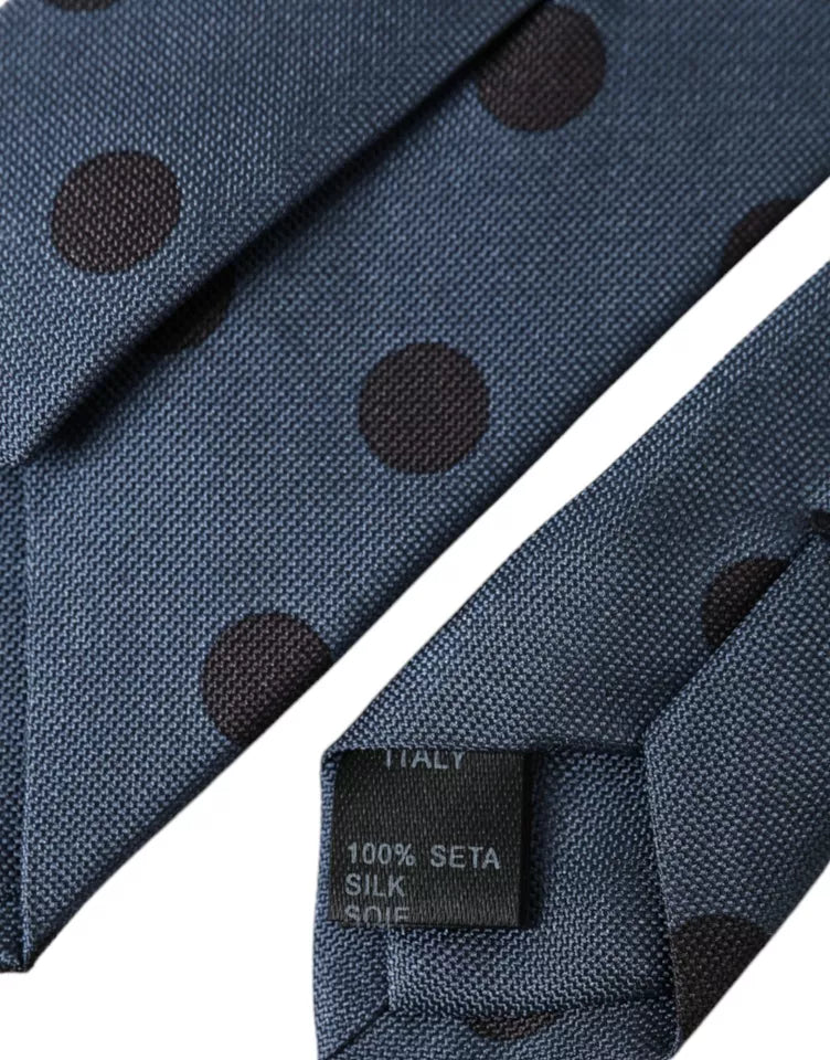 Dolce &amp; Gabbana Blue Black Silk Polka Dot Adjustable Men's Tie