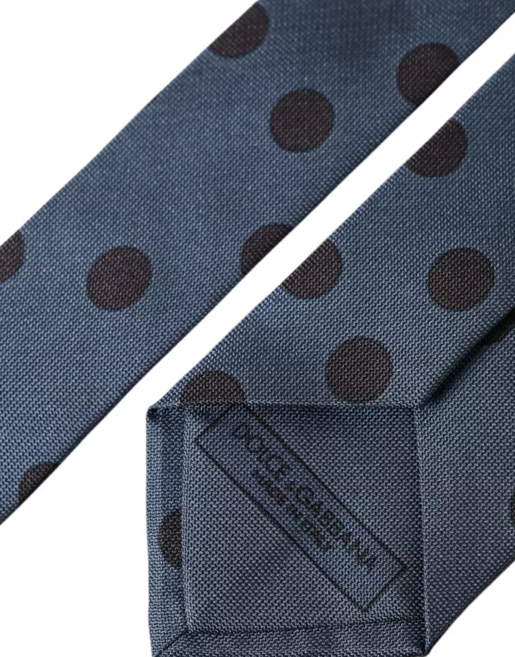 Dolce &amp; Gabbana Blue Black Silk Polka Dot Adjustable Men's Tie