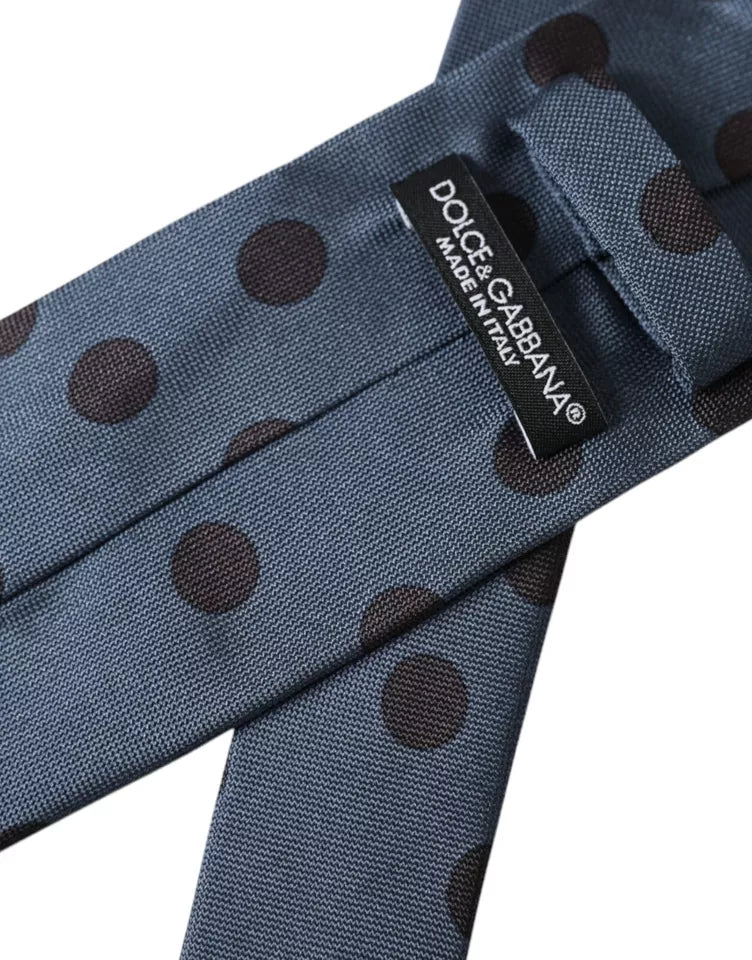 Dolce &amp; Gabbana Blue Black Silk Polka Dot Adjustable Men's Tie