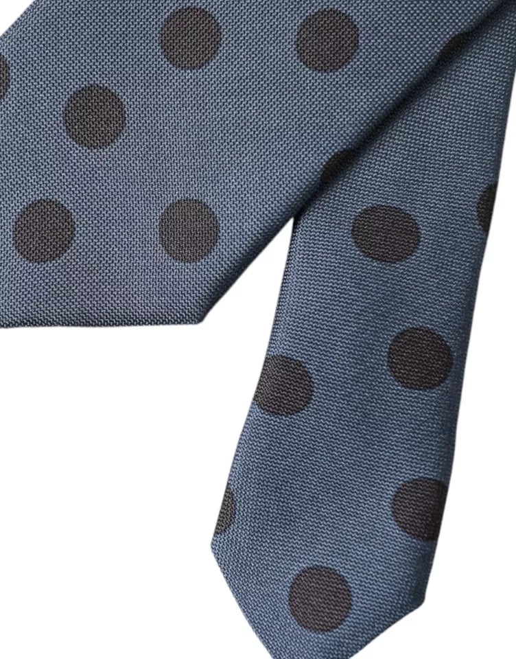 Dolce &amp; Gabbana Blue Black Silk Polka Dot Adjustable Men's Tie