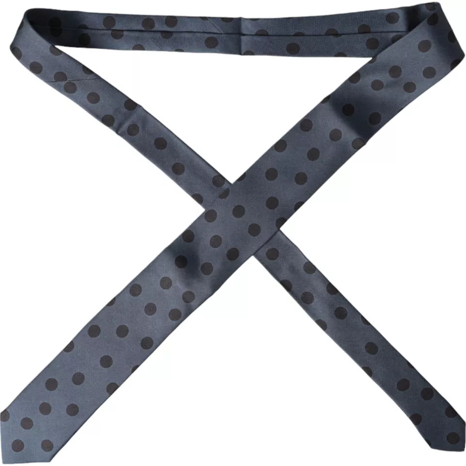 Dolce &amp; Gabbana Blue Black Silk Polka Dot Adjustable Men's Tie