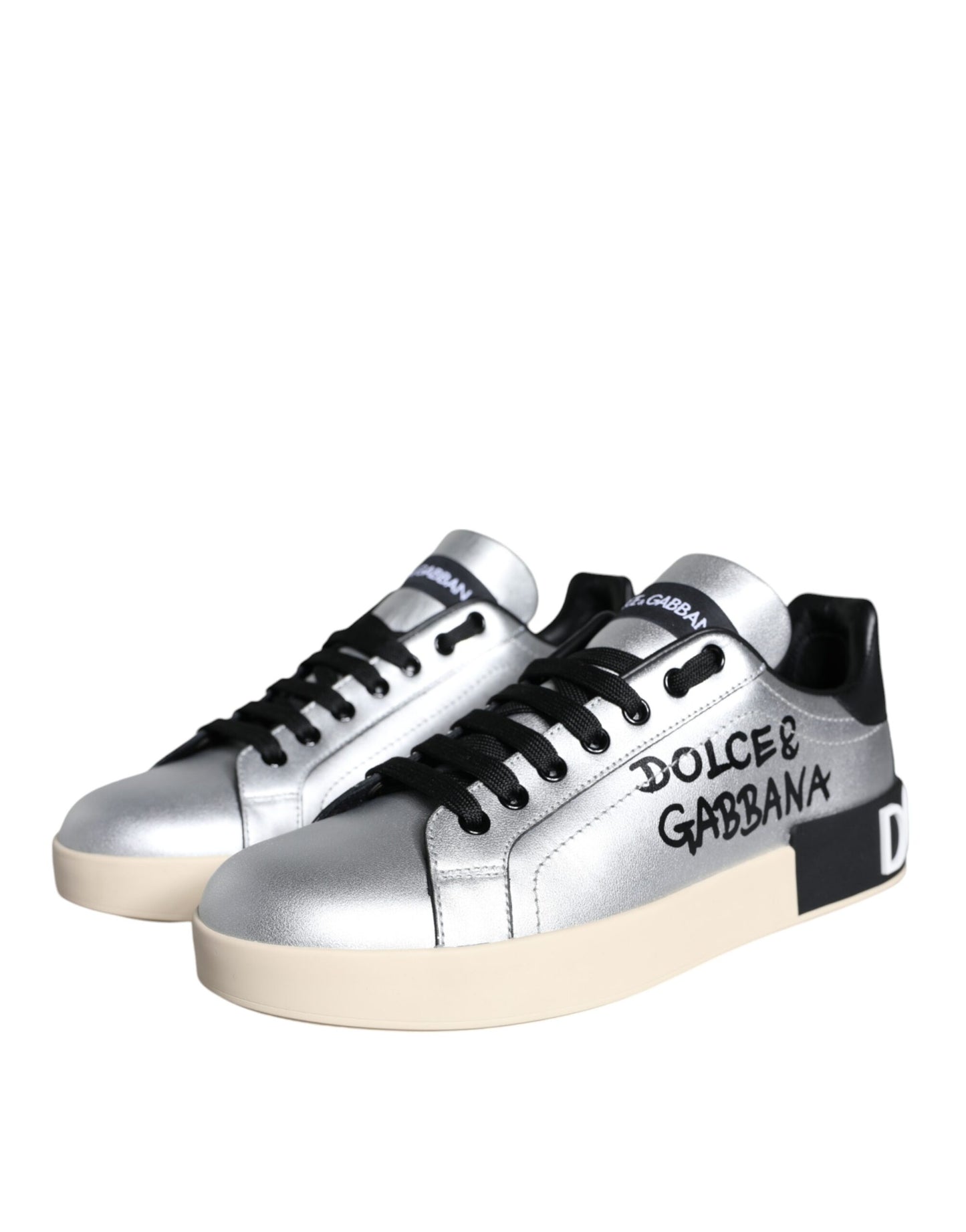 Dolce & Gabbana Silberne Portofino Kalbsleder Sneakers Schuhe