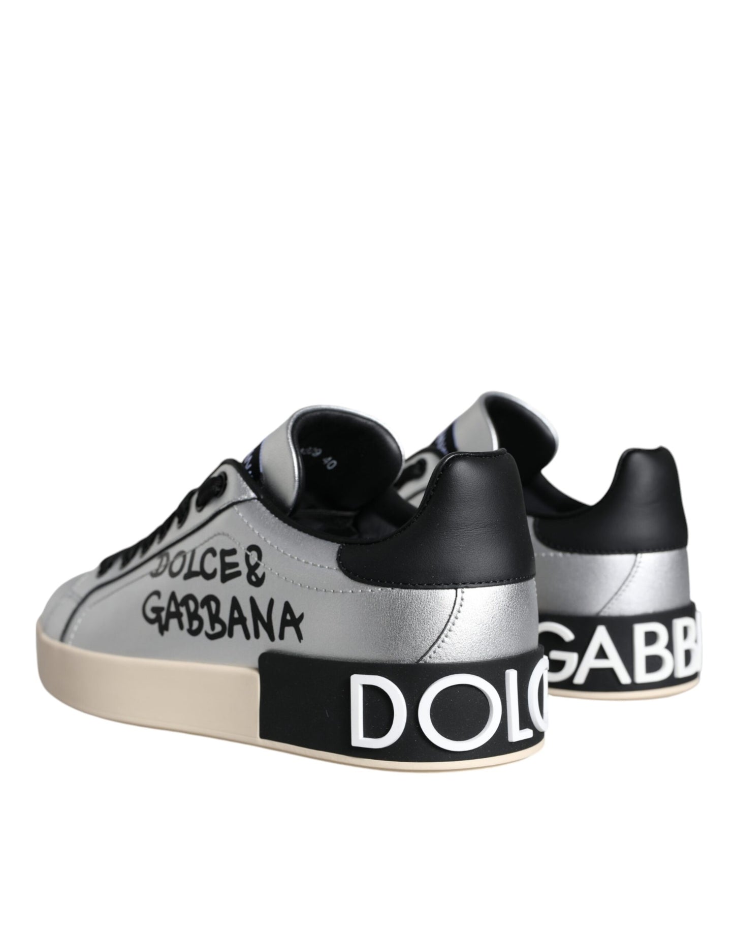 Dolce & Gabbana Silberne Portofino Kalbsleder Sneakers Schuhe