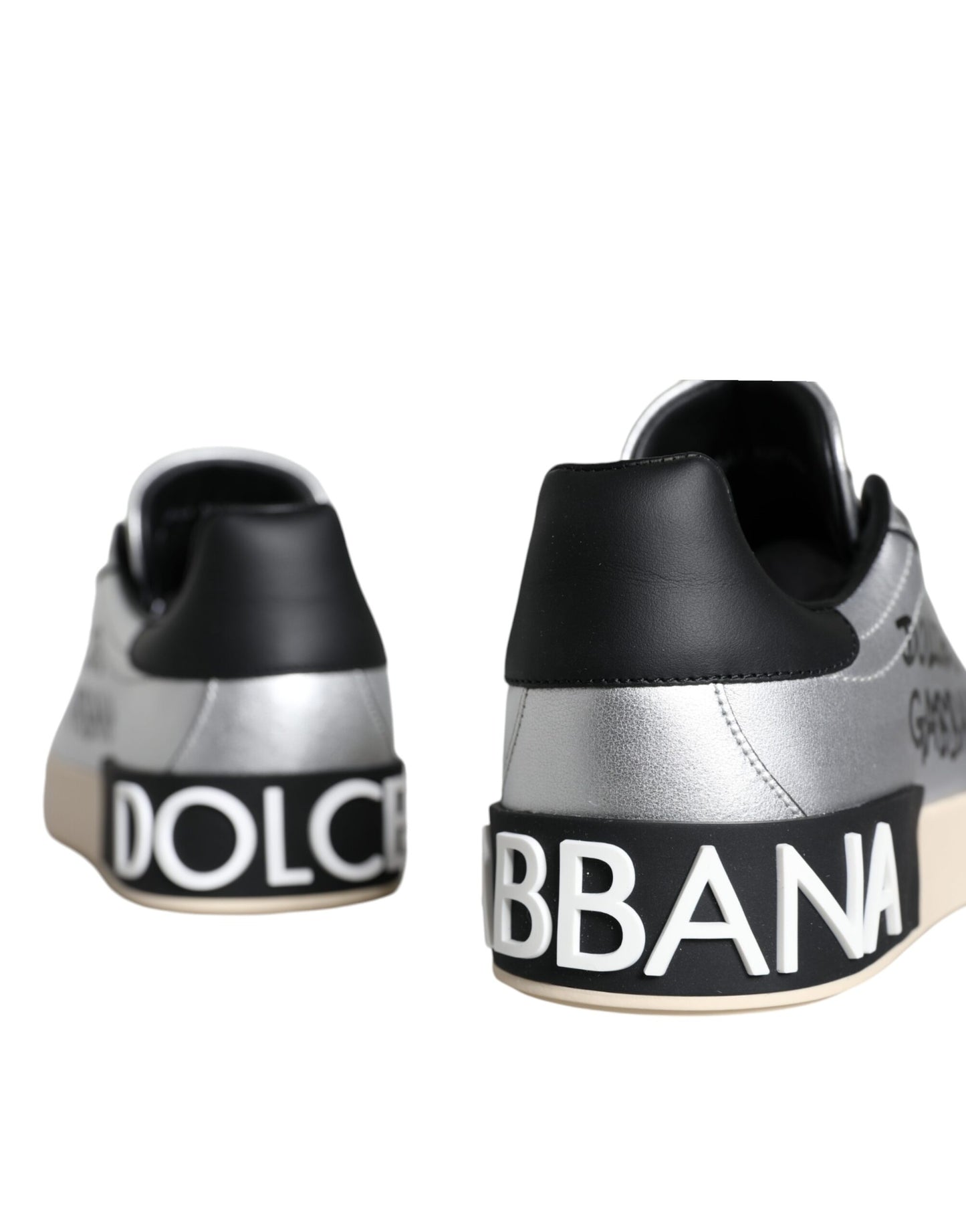 Dolce & Gabbana Silberne Portofino Kalbsleder Sneakers Schuhe