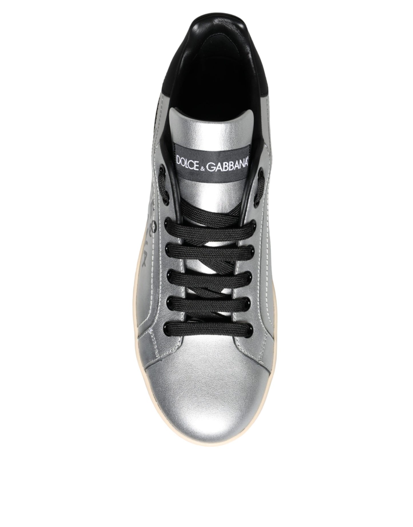 Dolce & Gabbana Silberne Portofino Kalbsleder Sneakers Schuhe