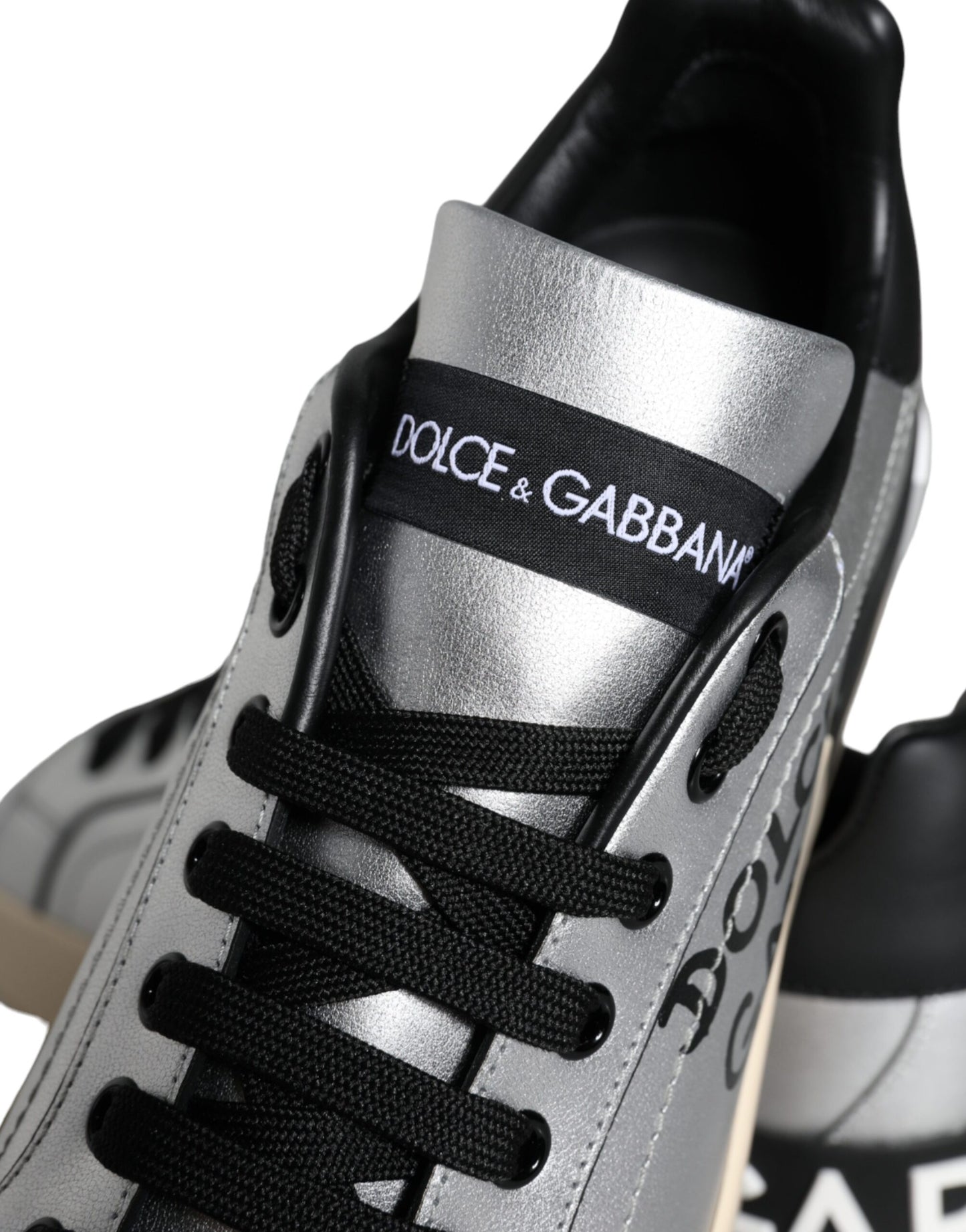 Dolce & Gabbana Silberne Portofino Kalbsleder Sneakers Schuhe