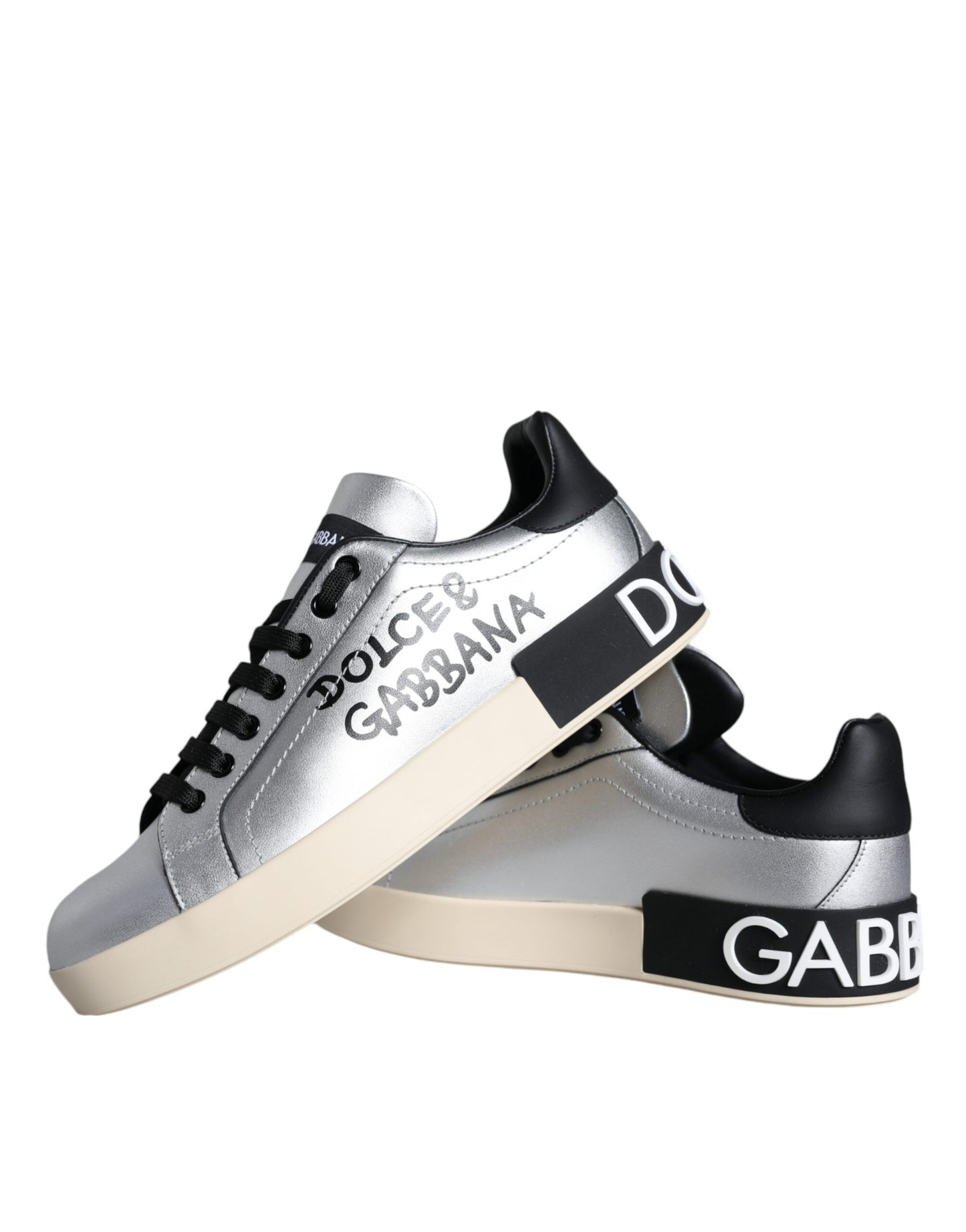 Dolce & Gabbana Silberne Portofino Kalbsleder Sneakers Schuhe