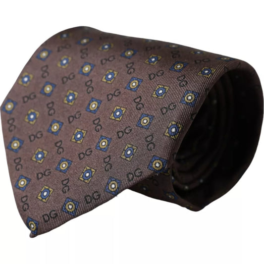 Dolce &amp; Gabbana Brown silk tie with brand logo, adjustable