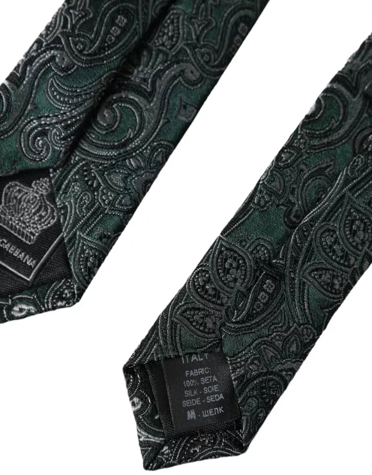 Dolce &amp; Gabbana Green Floral Pattern 100% Silk Adjustable Men's Tie