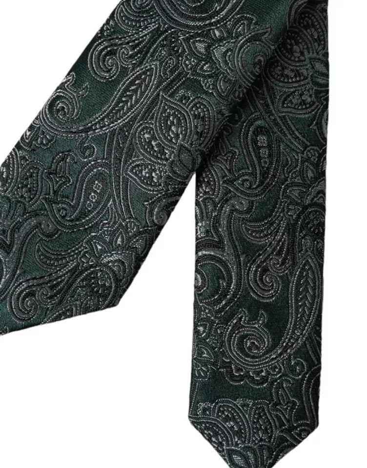 Dolce &amp; Gabbana Green Floral Pattern 100% Silk Adjustable Men's Tie