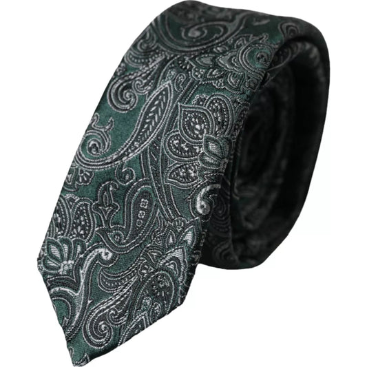 Dolce &amp; Gabbana Green Floral Pattern 100% Silk Adjustable Men's Tie