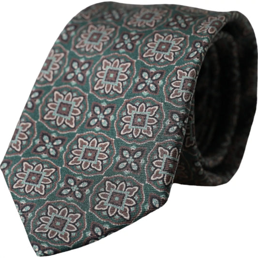 Dolce &amp; Gabbana Green Patterned 100% Silk Adjustable Men's Tie