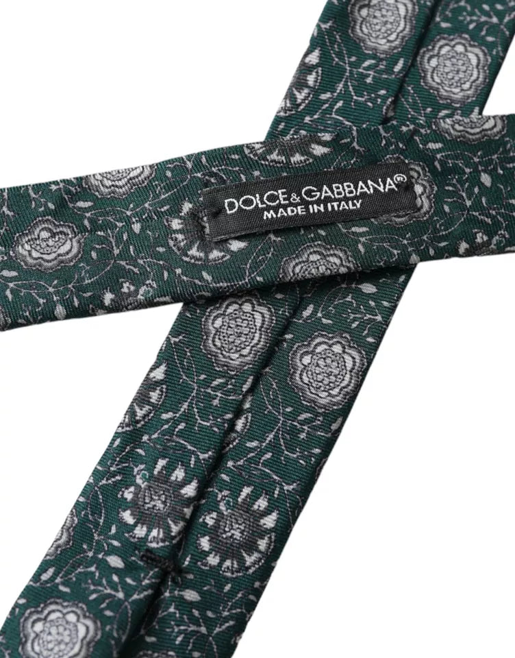 Dolce &amp; Gabbana Green Silk Tie with Floral Print, Adjustable