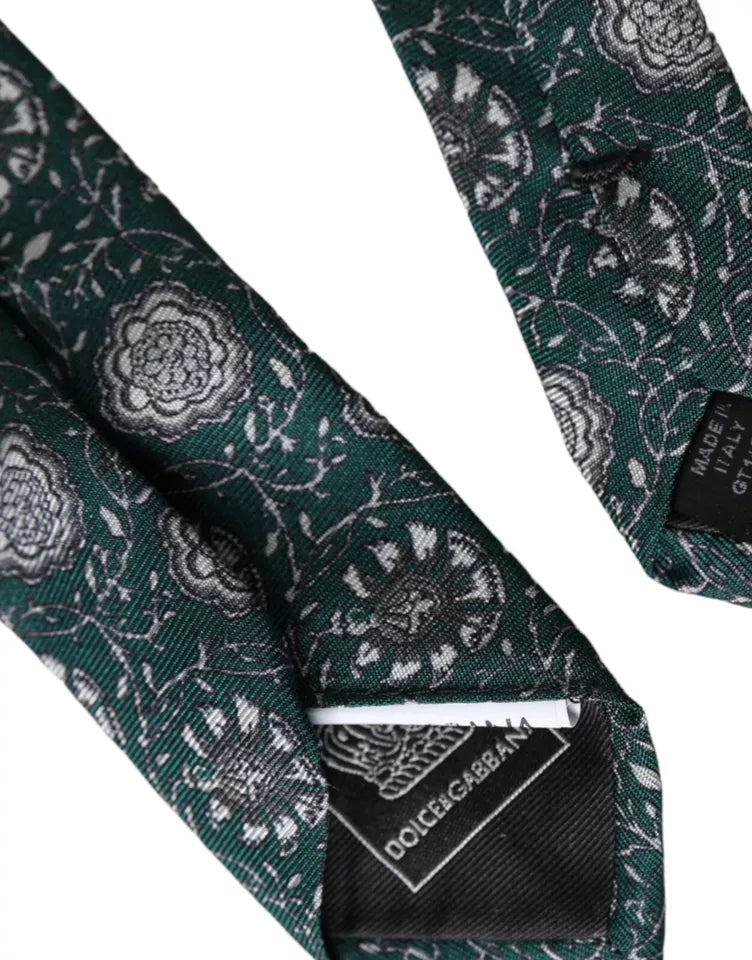 Dolce &amp; Gabbana Green Silk Tie with Floral Print, Adjustable