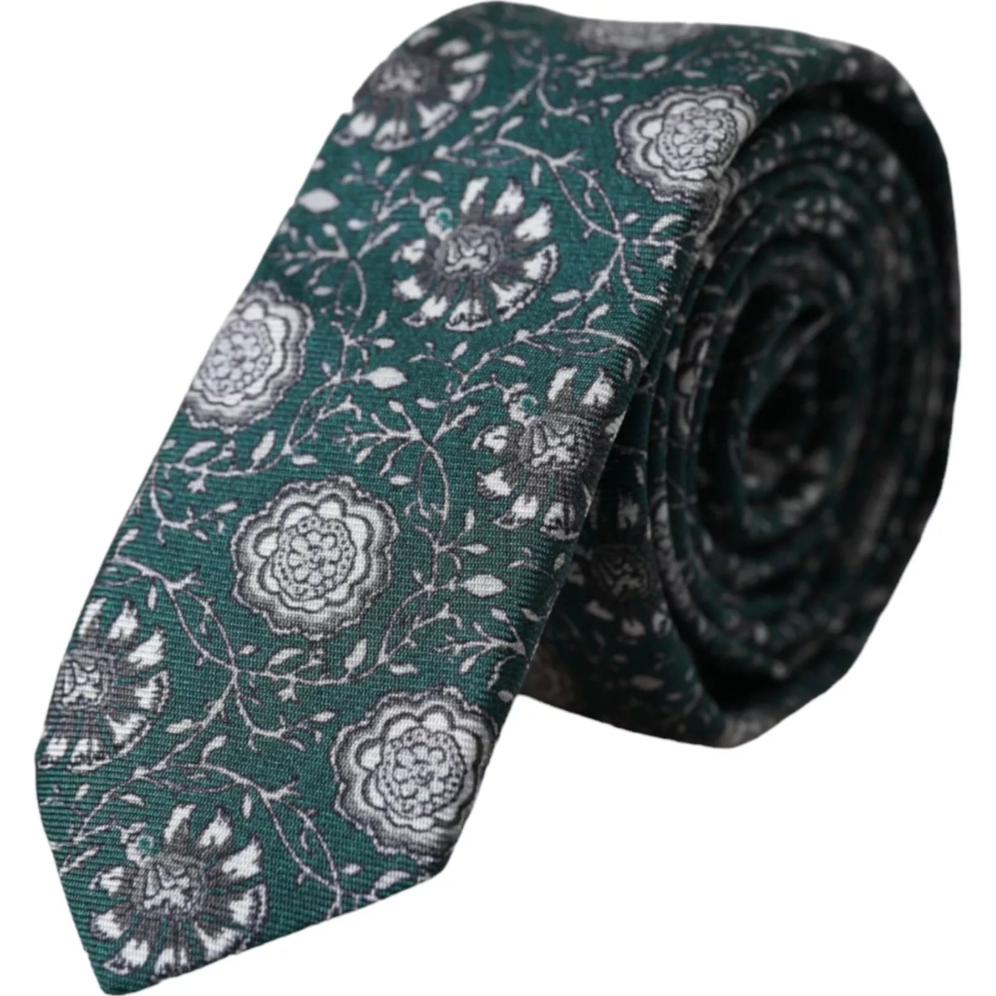 Dolce &amp; Gabbana Green Silk Tie with Floral Print, Adjustable