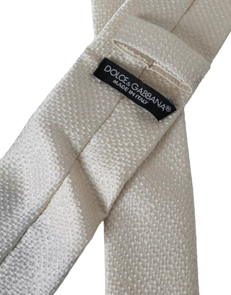 Dolce &amp; Gabbana Off White 100% Silk Adjustable Tie Men's Tie