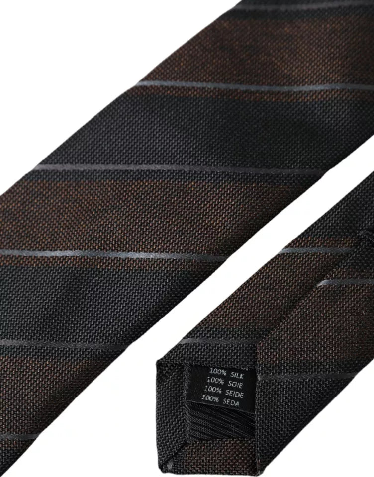 Dolce &amp; Gabbana Brown Black Striped Silk Tie Adjustable