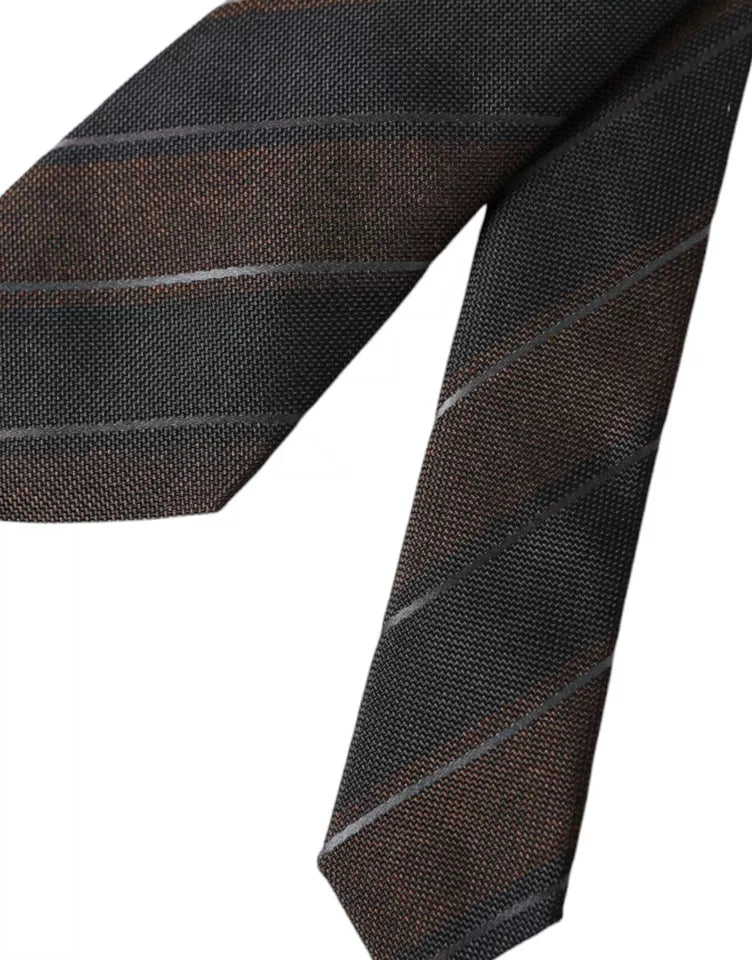 Dolce &amp; Gabbana Brown Black Striped Silk Tie Adjustable