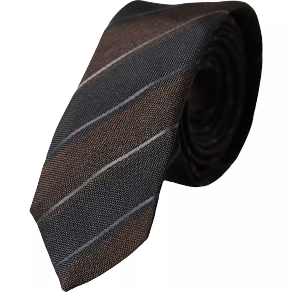 Dolce &amp; Gabbana Brown Black Striped Silk Tie Adjustable