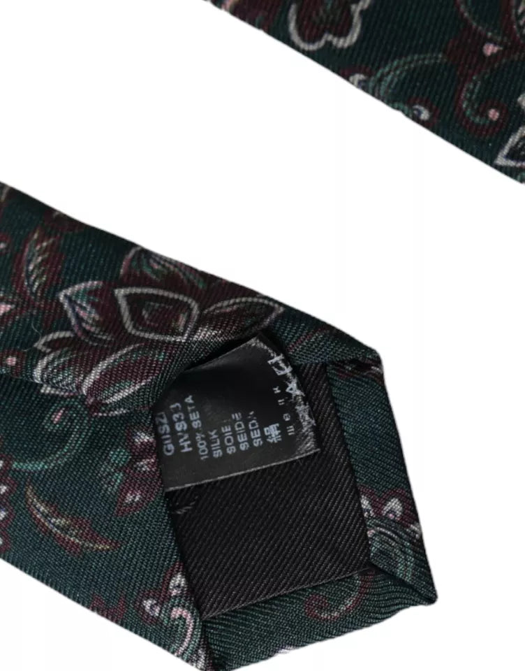 Dolce &amp; Gabbana Green Silk Tie with Floral Print, Adjustable