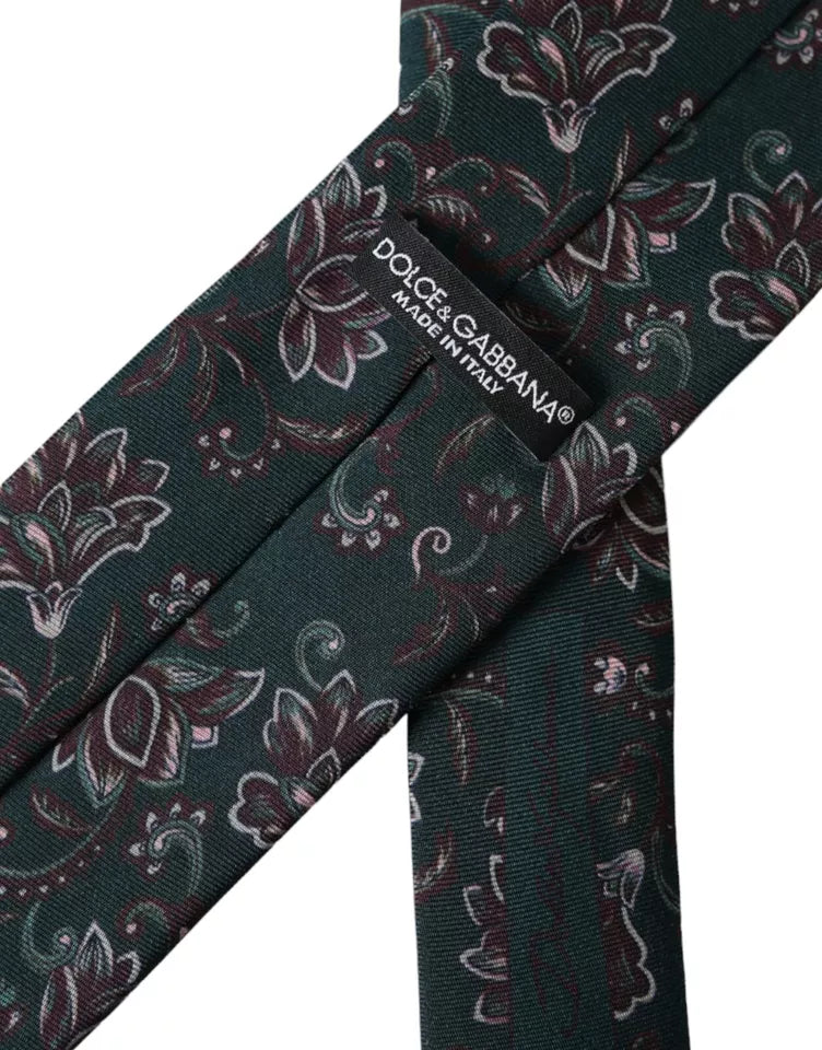 Dolce &amp; Gabbana Green Silk Tie with Floral Print, Adjustable