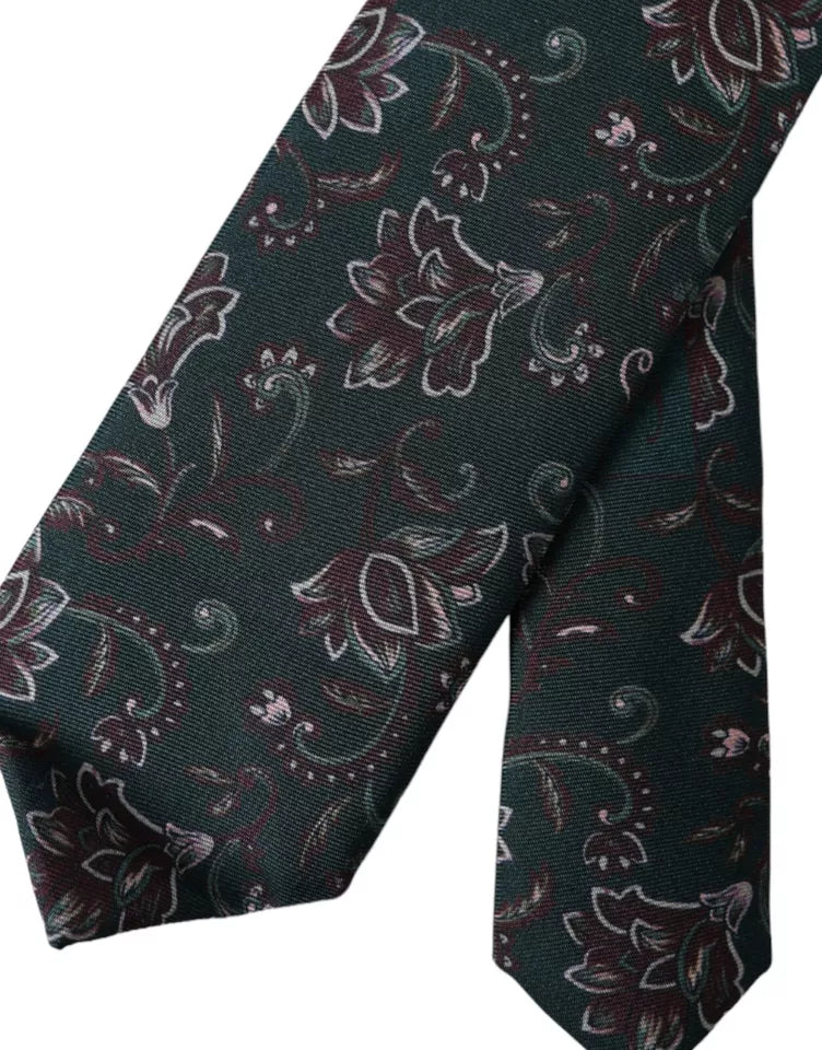 Dolce &amp; Gabbana Green Silk Tie with Floral Print, Adjustable