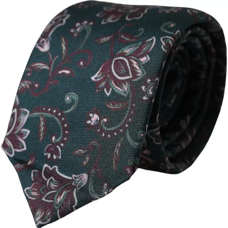 Dolce &amp; Gabbana Green Silk Tie with Floral Print, Adjustable