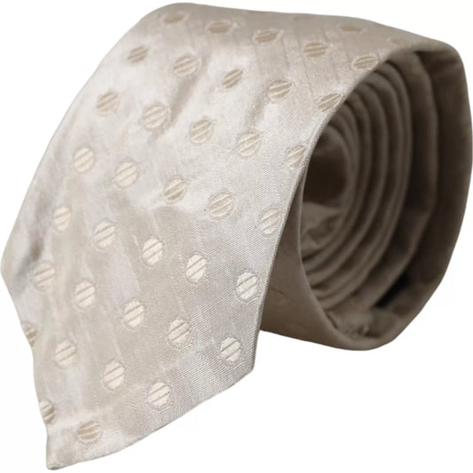 Dolce &amp; Gabbana Beige Dotted Silk Tie Classic Adjustable for Men