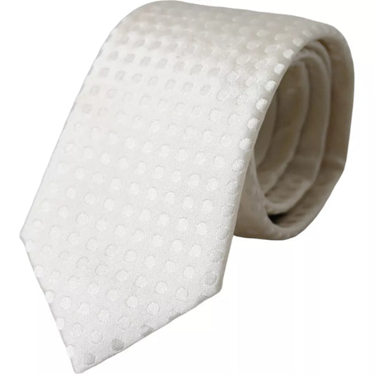 Dolce &amp; Gabbana White Dotted Silk Tie Classic Adjustable for Men