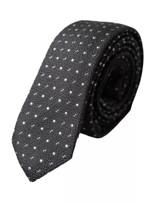 Dolce &amp; Gabbana Black Dotted Silk Tie for Men, Adjustable