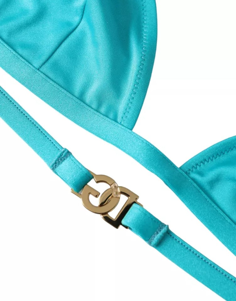 Dolce &amp; Gabbana Sininen Vihreä Riimu DG Logo Uimahousut Rantavaatteet Bikiniyläosa
