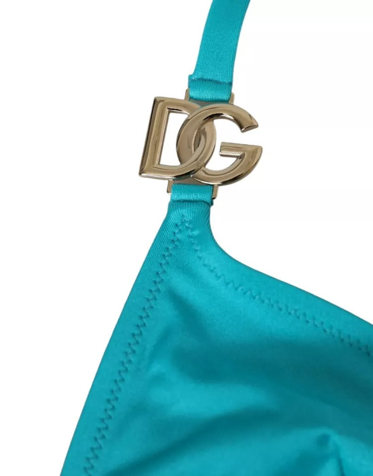 Dolce &amp; Gabbana Sininen Vihreä Riimu DG Logo Uimahousut Rantavaatteet Bikiniyläosa
