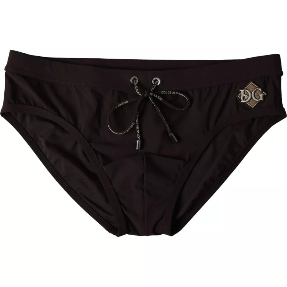 Dolce & Gabbana Schwarzes Nylon DG Logo Beachwear Brief Bademode Männer