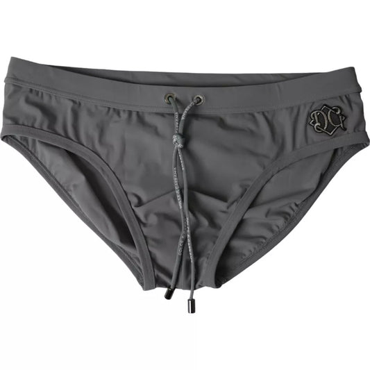 Dolce & Gabbana Dunkelgraue DG Logo Beachwear Brief Bademode Männer