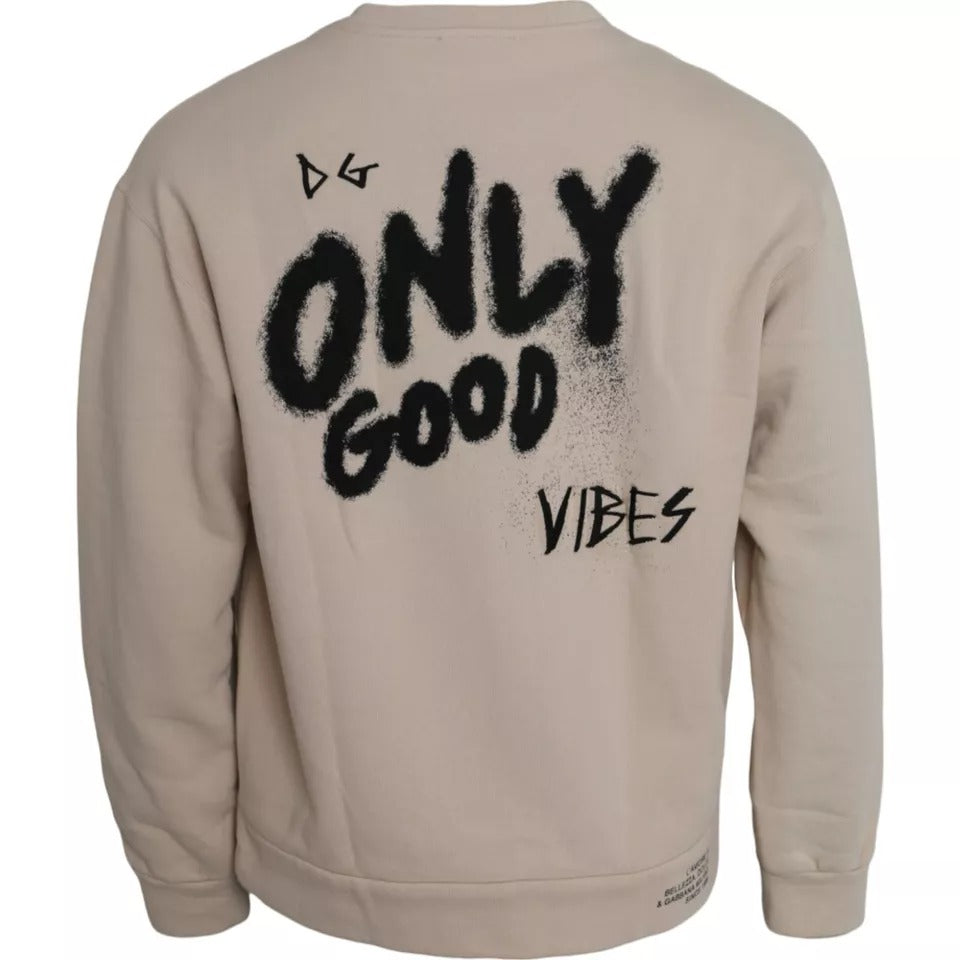 Dolce &amp; Gabbana Beige Cotton Crew Neck Sweatshirt Pullover