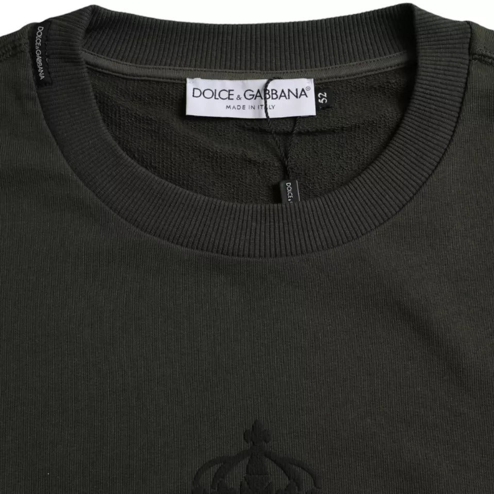 Dolce &amp; Gabbana Green Logo Cotton Crew Neck -neulepusero