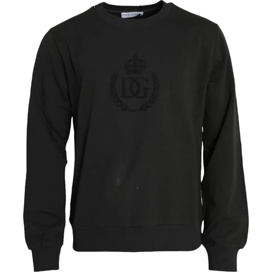 Dolce & Gabbana Grüner Logo-Baumwollpullover mit Rundhalsausschnitt