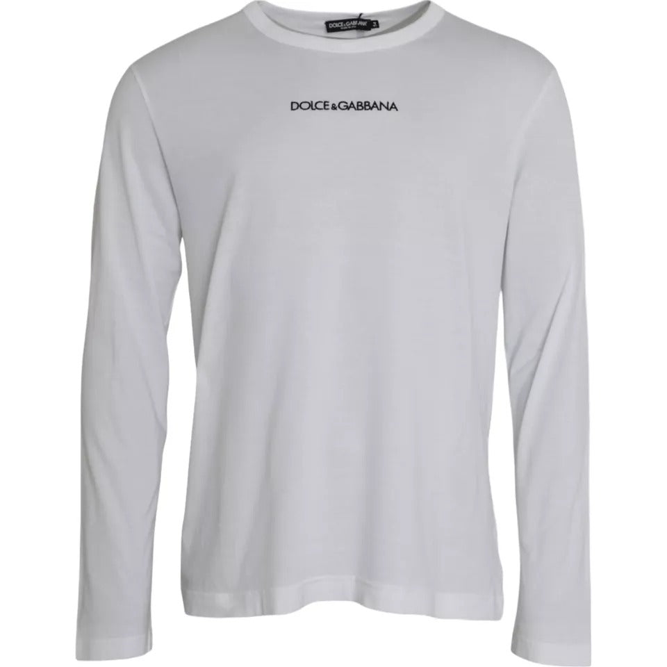 Dolce &amp; Gabbana White Logo Cotton Crew Neck -neulepusero