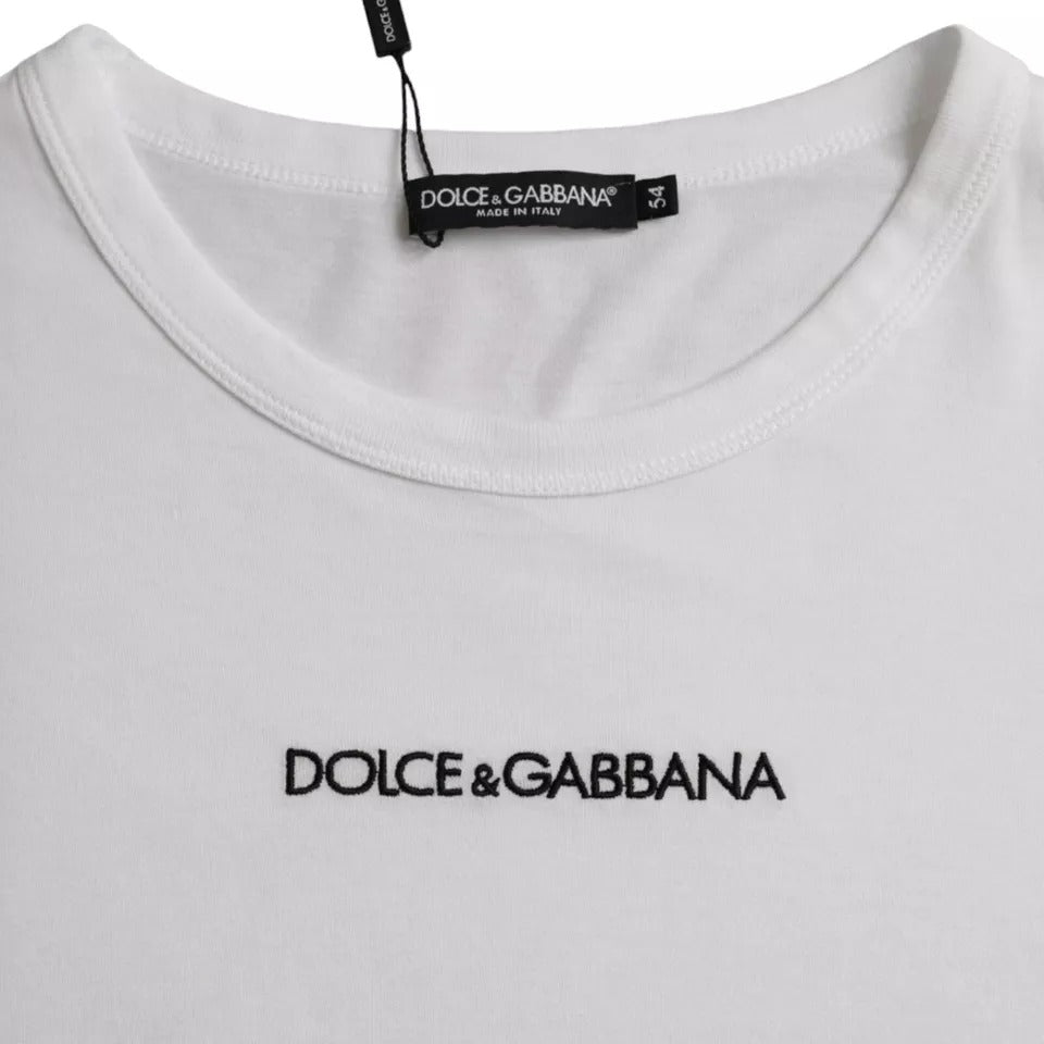 Dolce &amp; Gabbana White Logo Cotton Crew Neck -neulepusero