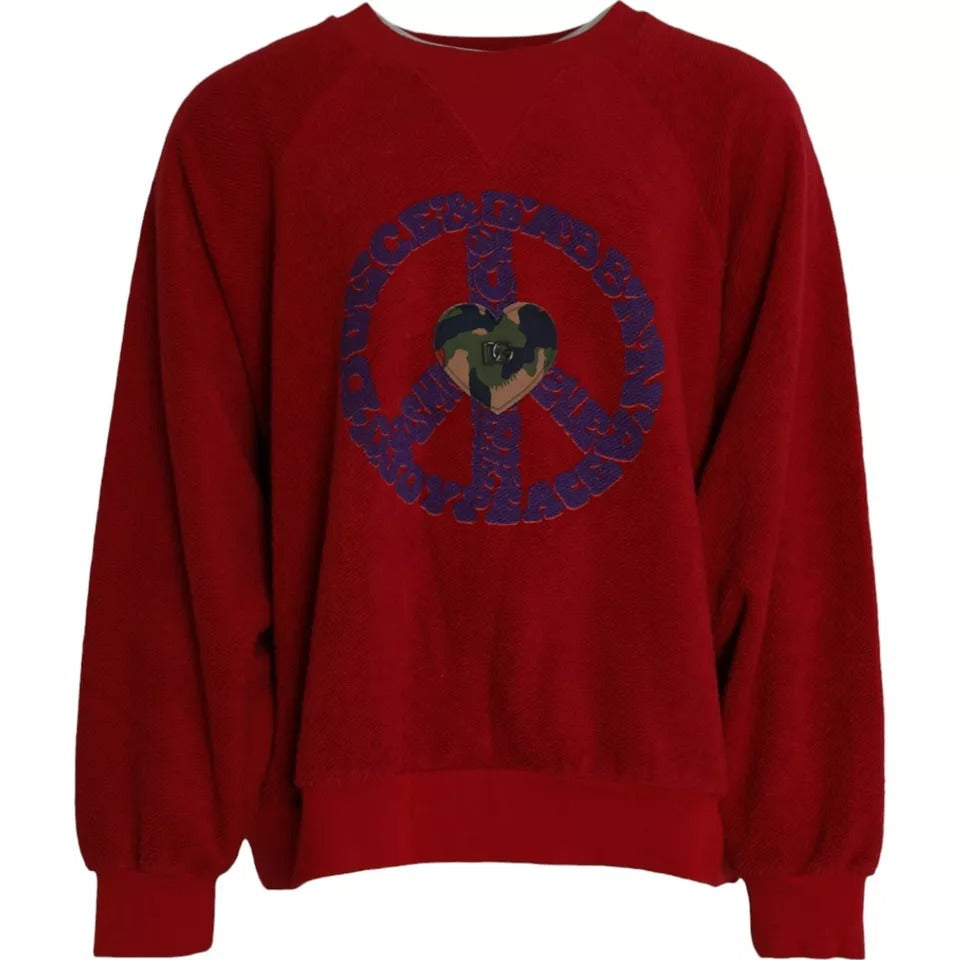 Dolce &amp; Gabbana Red Logo Cotton Crew Neck Sweater