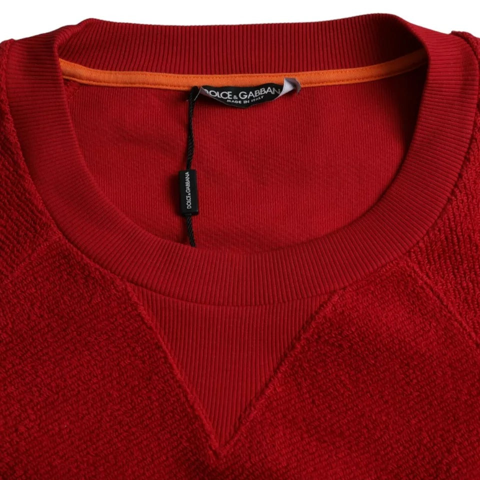 Dolce &amp; Gabbana Red Logo Cotton Crew Neck Sweater