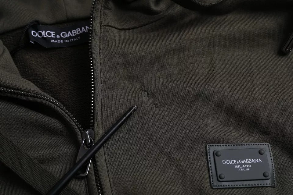 Dolce &amp; Gabbana Army Green Logo Zip Hoodie