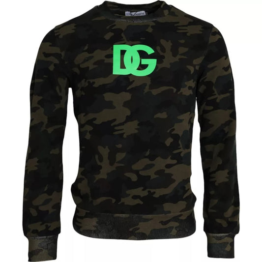 Dolce & Gabbana Schwarzer Camouflage Pullover mit Rundhalsausschnitt