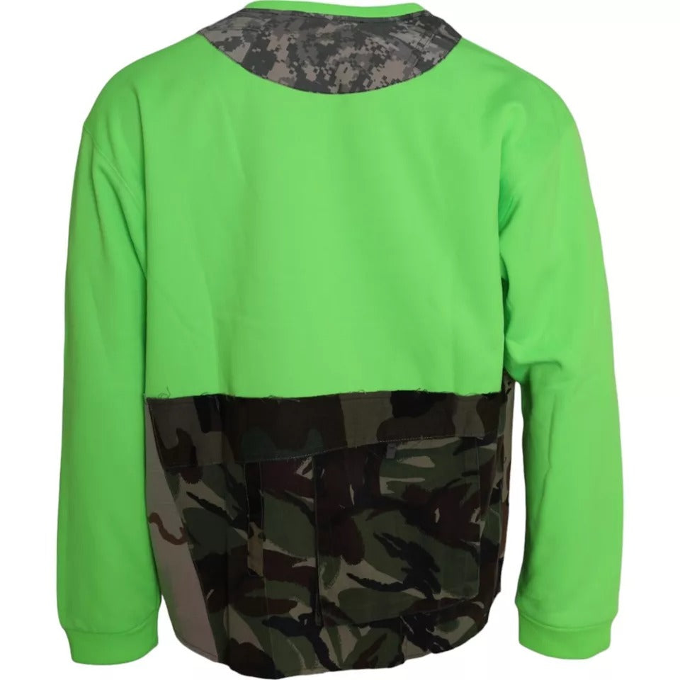 Dolce &amp; Gabbana Green Patchwork Heart Crew Neck Sweater