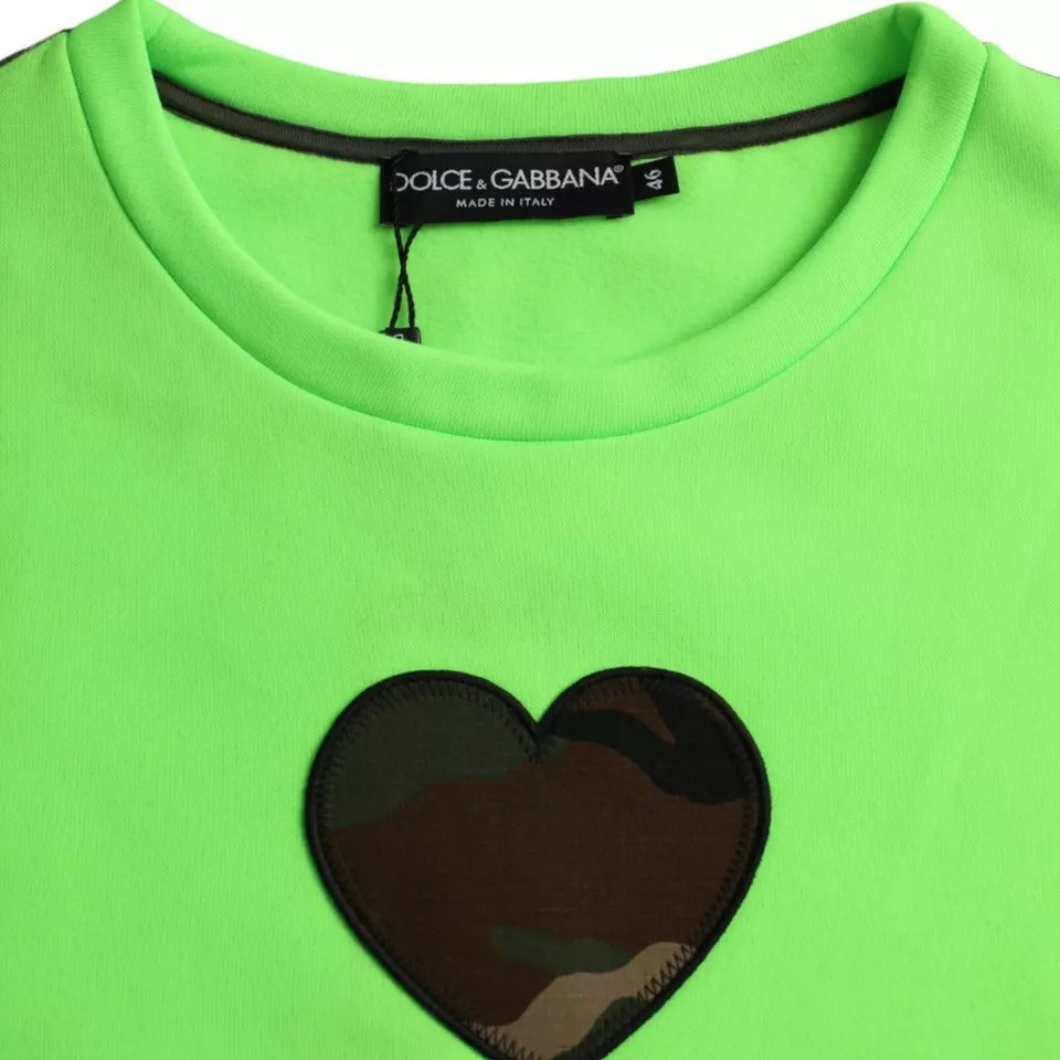 Dolce &amp; Gabbana Green Patchwork Heart Crew Neck Sweater