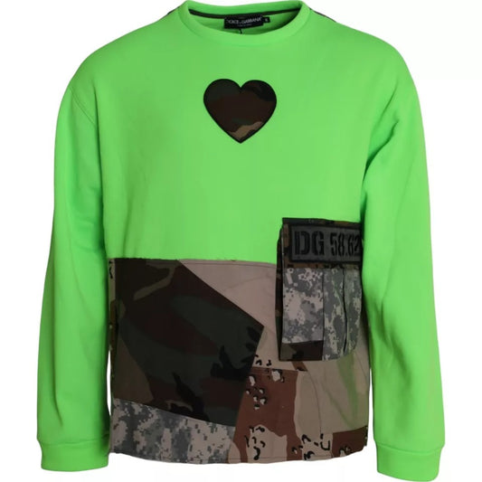 Dolce &amp; Gabbana Green Patchwork Heart Crew Neck -neulepusero